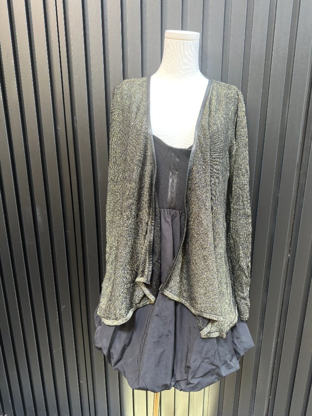Black Gold Metallic Shimmer Open Front Cardigan Jacket